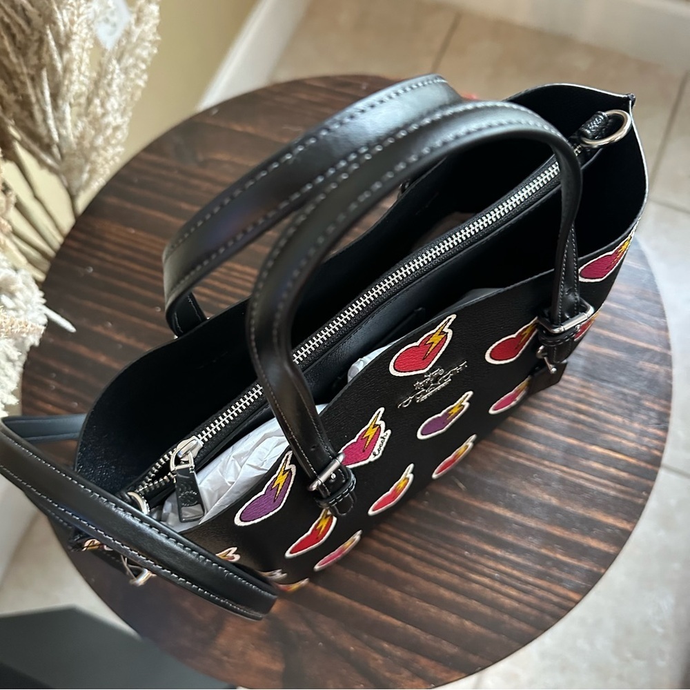 Coach Mollie Tote Bag 25 With Heart Bolt Print - Picture 5 of 12